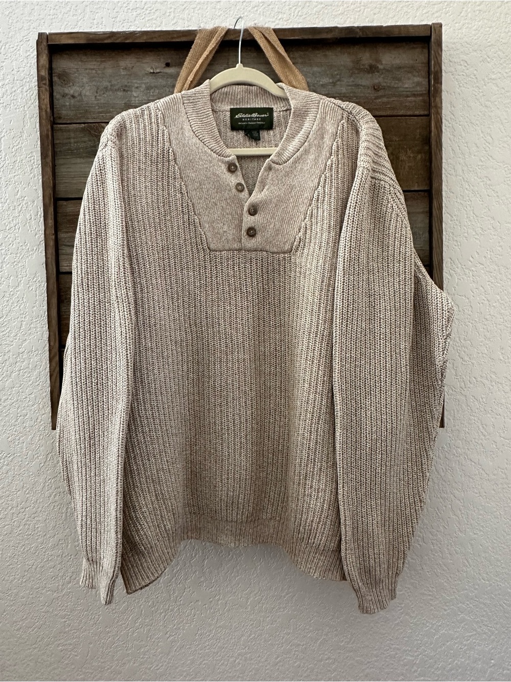 Eddie Bauer Heritage tan cream fisherman cotton sweater size XL Tall